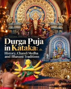 Goddess Durga with silver Chandi Medha and traditional priest rituals highlighting what makes Kataka Durga Puja distinctive | localdrive