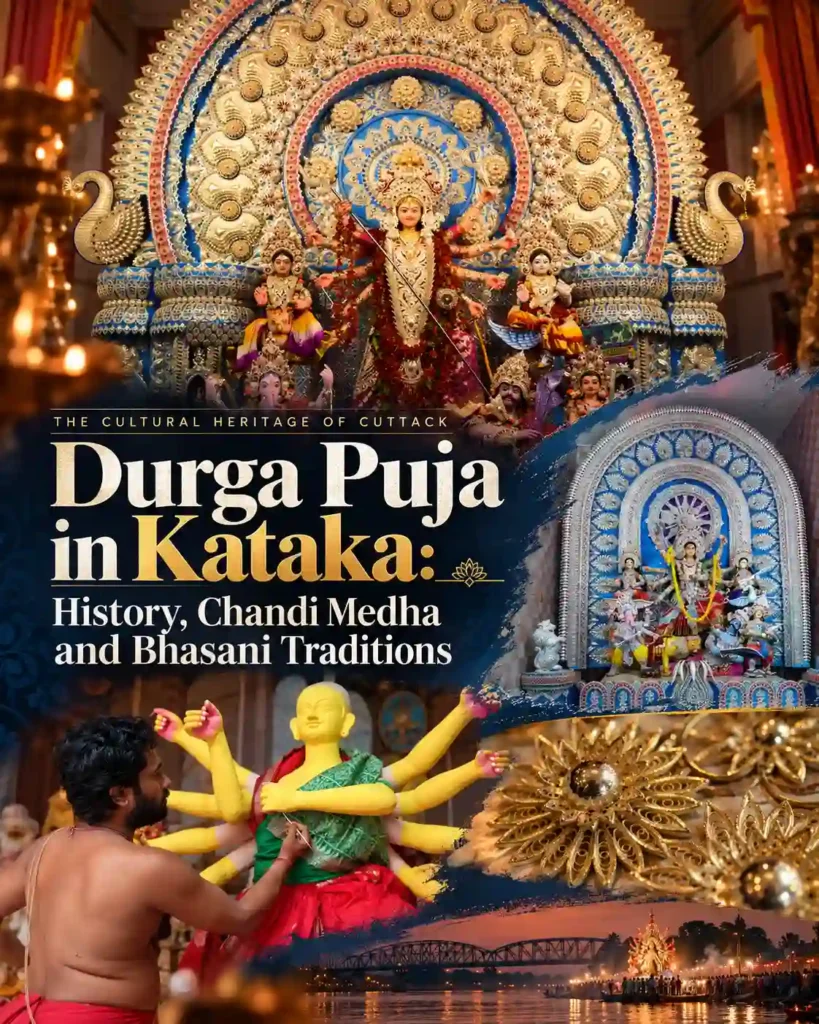 Goddess Durga with silver Chandi Medha and traditional priest rituals highlighting what makes Kataka Durga Puja distinctive | localdrive