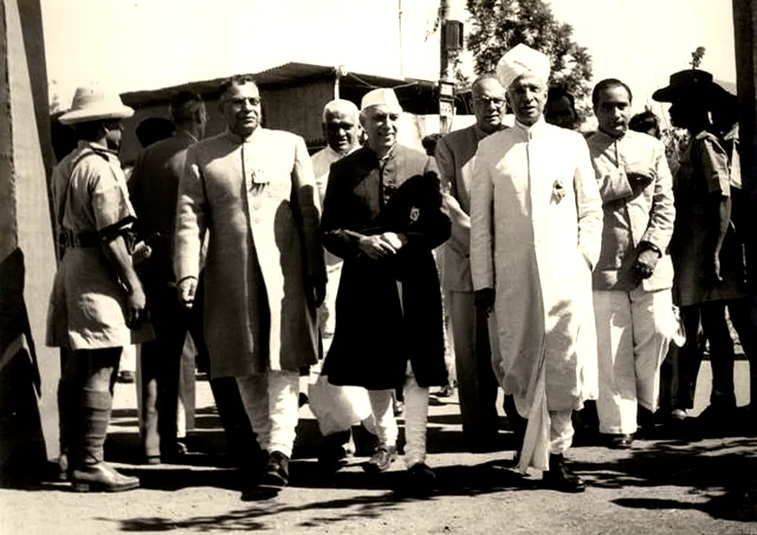 Harekrushna Mahtab with Jawaharlal Nehru and Dr S Radhakrishnan discussing Odisha leadership